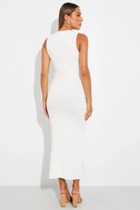 White Knit Dress Maxi Sleeveless