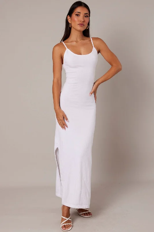 White Knit Dress Sleeveless Maxi