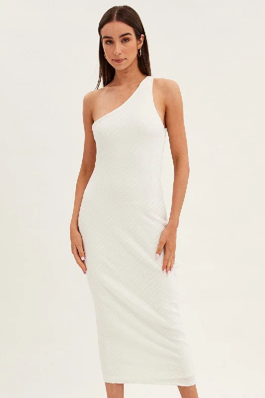 White Maxi Dress Sleeveless One Shoulder Bodycon