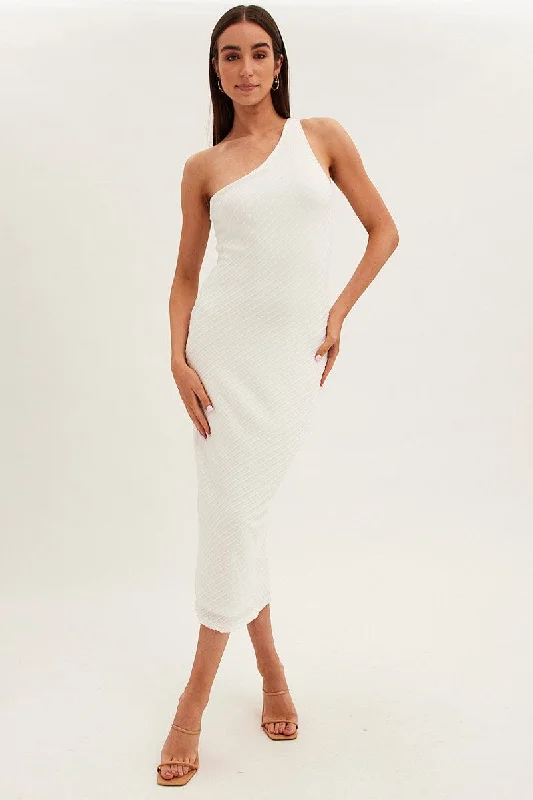 White Maxi Dress Sleeveless One Shoulder Bodycon