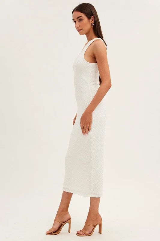 White Maxi Dress Sleeveless One Shoulder Bodycon