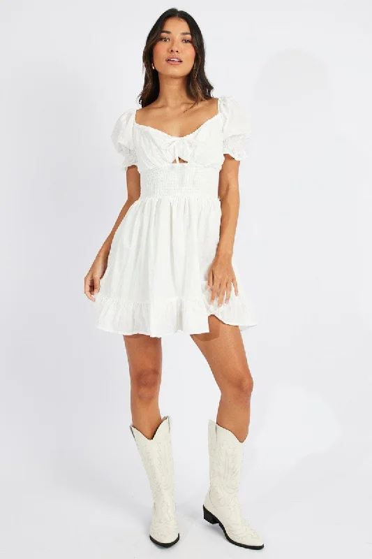 White Mini Dress Puff Sleeve