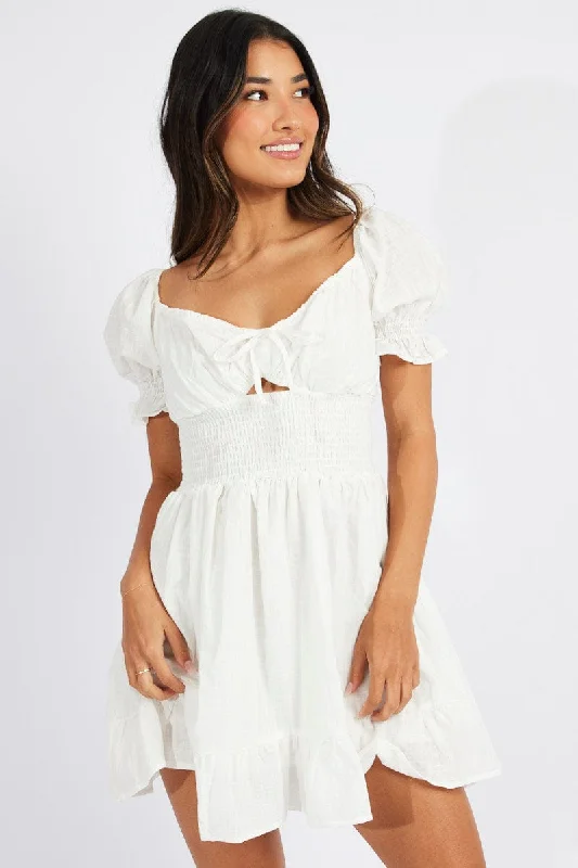 White Mini Dress Puff Sleeve