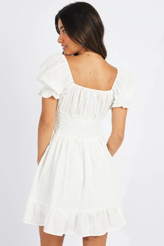 White Mini Dress Puff Sleeve