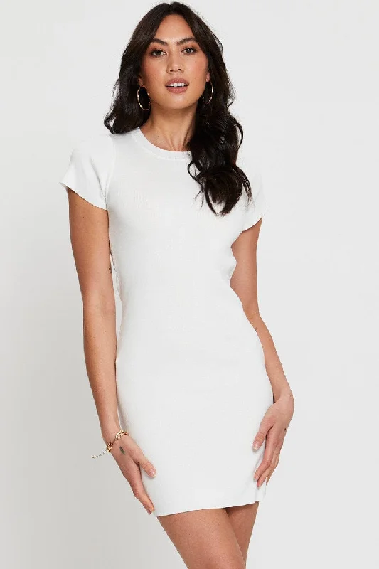 White Mini Dress Short Sleeve Bodycon