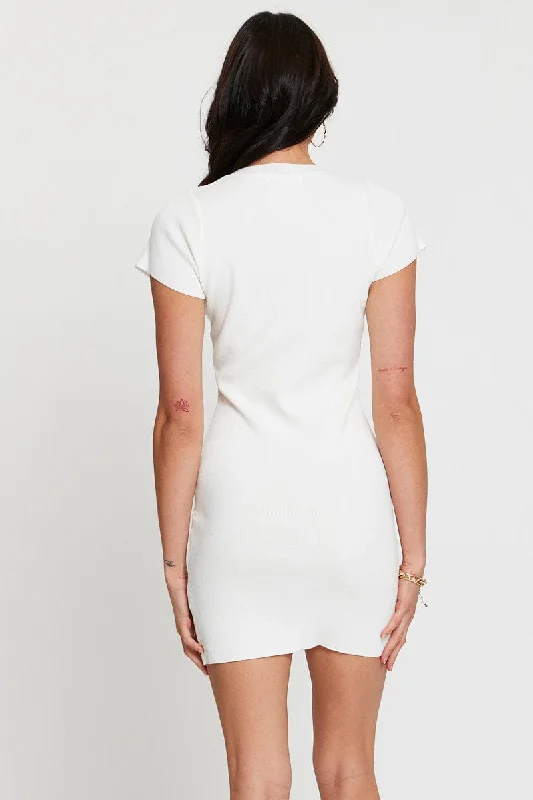 White Mini Dress Short Sleeve Bodycon