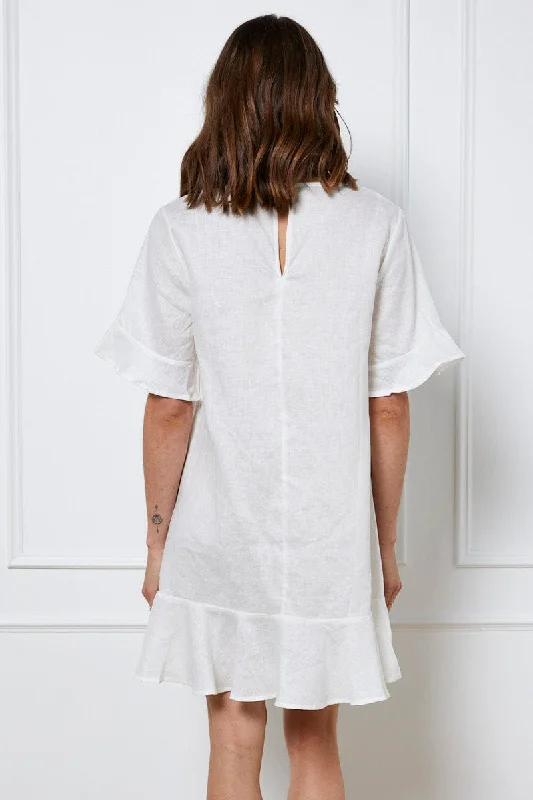 White Mini Dress Short Sleeve Linen