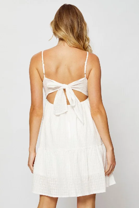 White Mini Dress Sleeveless Square Neck