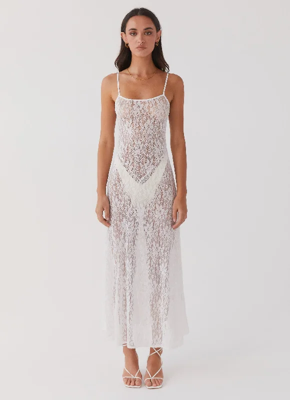 Wild Thoughts Lace Midi Dress - Snow