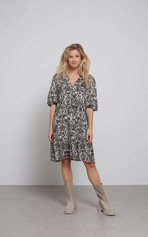 YAYA  Pumice Stone  Printed V Neck Dress