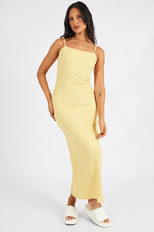 Yellow Bodycon Dress Maxi Textured Fabric