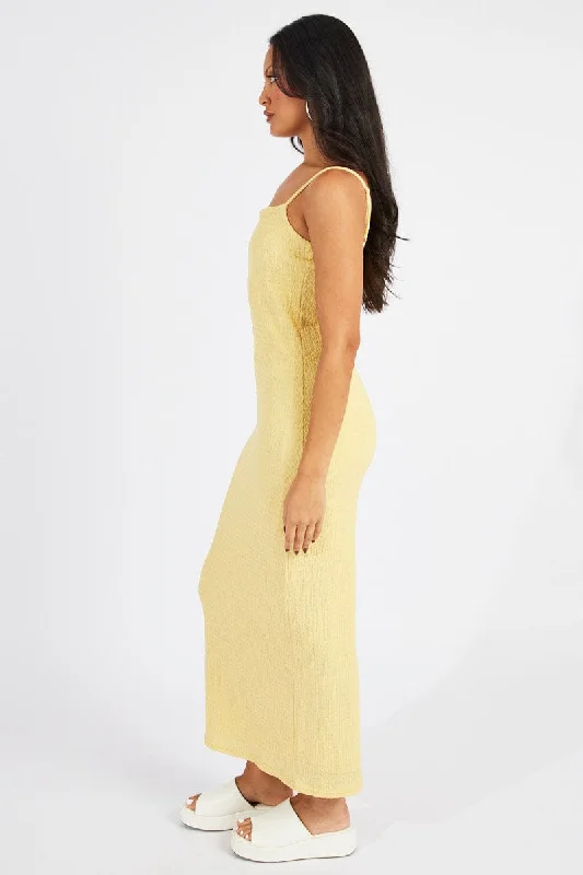 Yellow Bodycon Dress Maxi Textured Fabric