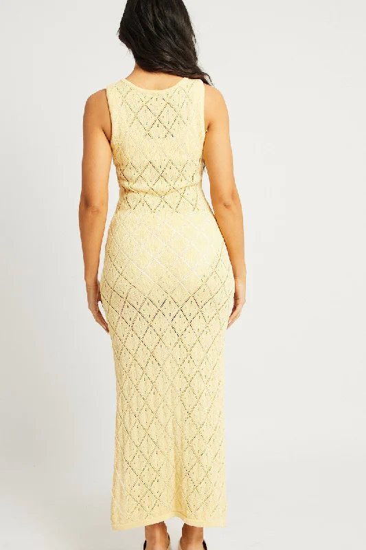 Yellow Knit Dress Sleeveless Maxi