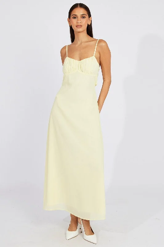 Yellow Maxi Dress Gathered Bust Strappy