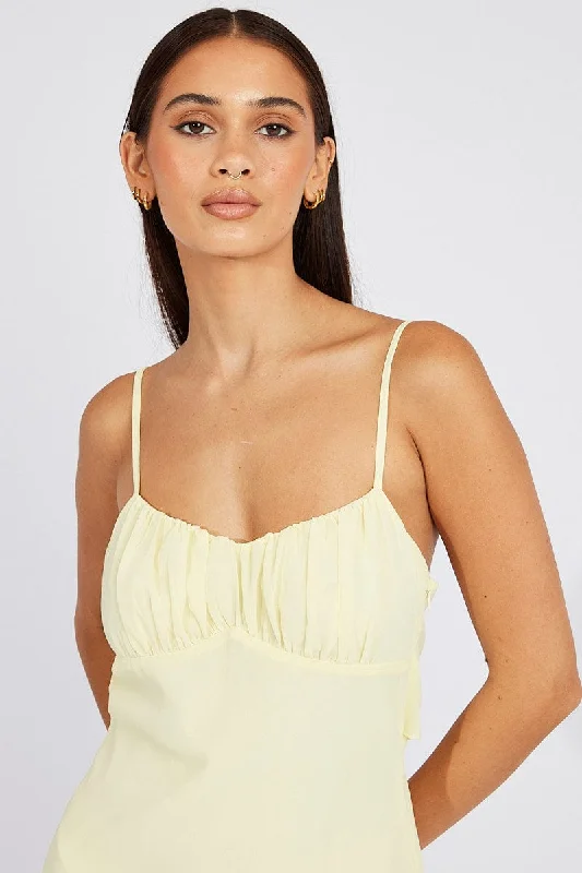 Yellow Maxi Dress Gathered Bust Strappy