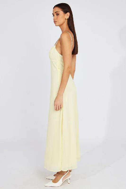 Yellow Maxi Dress Gathered Bust Strappy