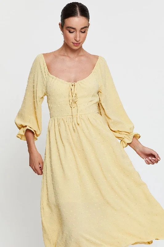 Yellow Maxi Dress Long Sleeve V Neck