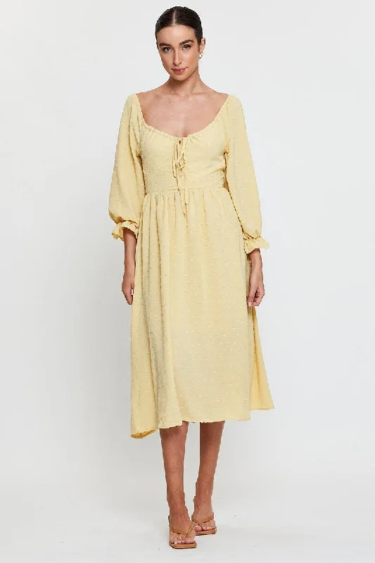 Yellow Maxi Dress Long Sleeve V Neck