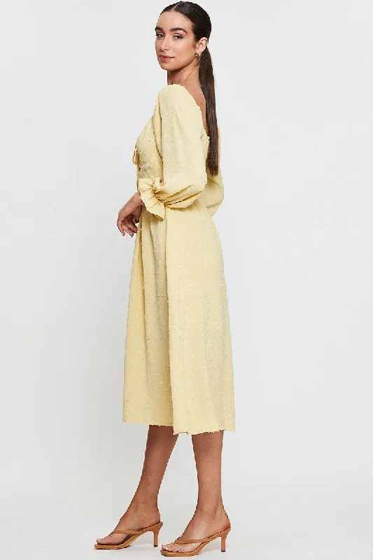 Yellow Maxi Dress Long Sleeve V Neck