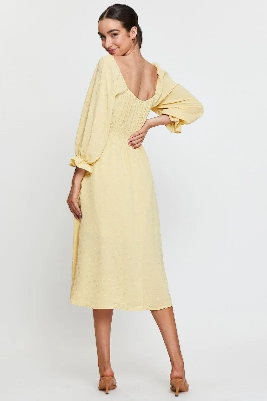 Yellow Maxi Dress Long Sleeve V Neck