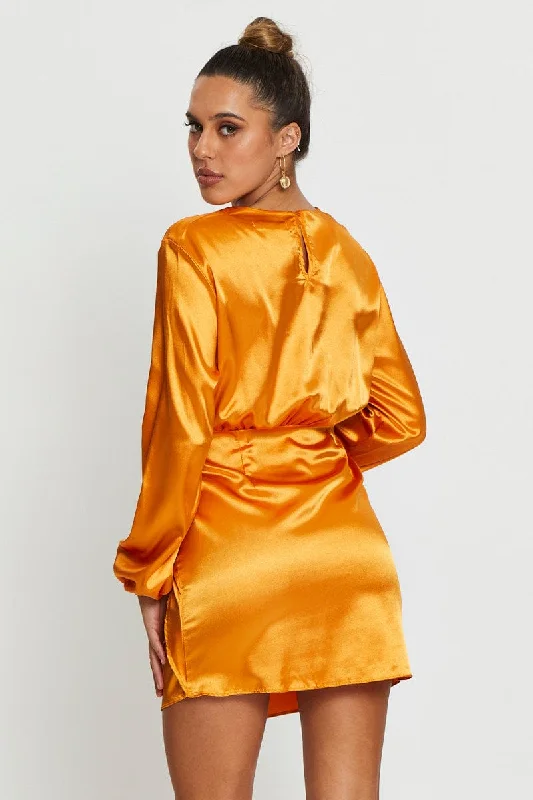 Yellow Wrap Dress Mini Satin