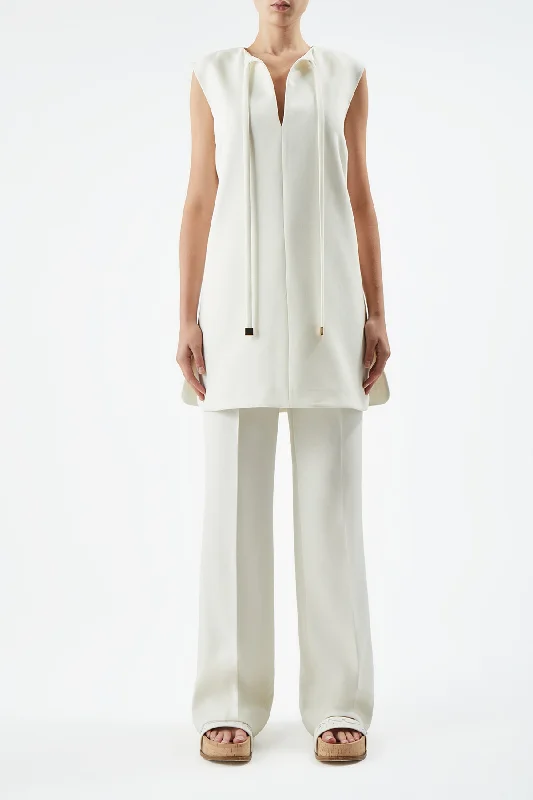 Zalman Dress in Ivory Double-Face Wool Crepe