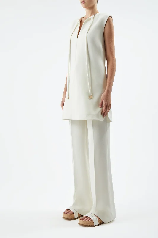 Zalman Dress in Ivory Double-Face Wool Crepe