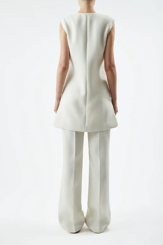 Zalman Dress in Ivory Double-Face Wool Crepe