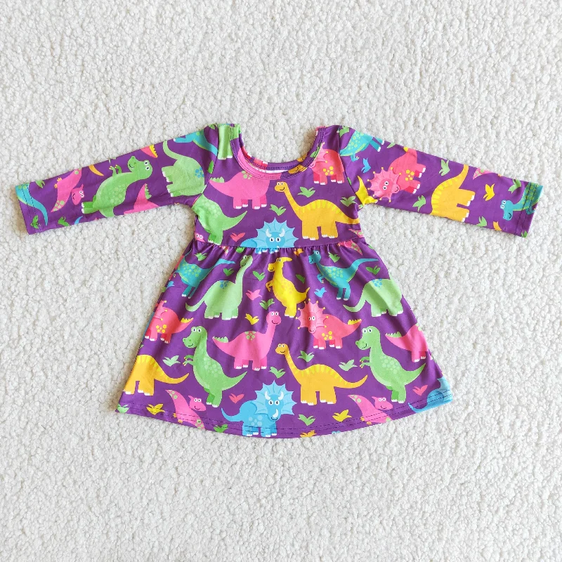 6 A3-4 baby girl colorful dinosaur long sleeve Dresses-promotion 2023.12.9