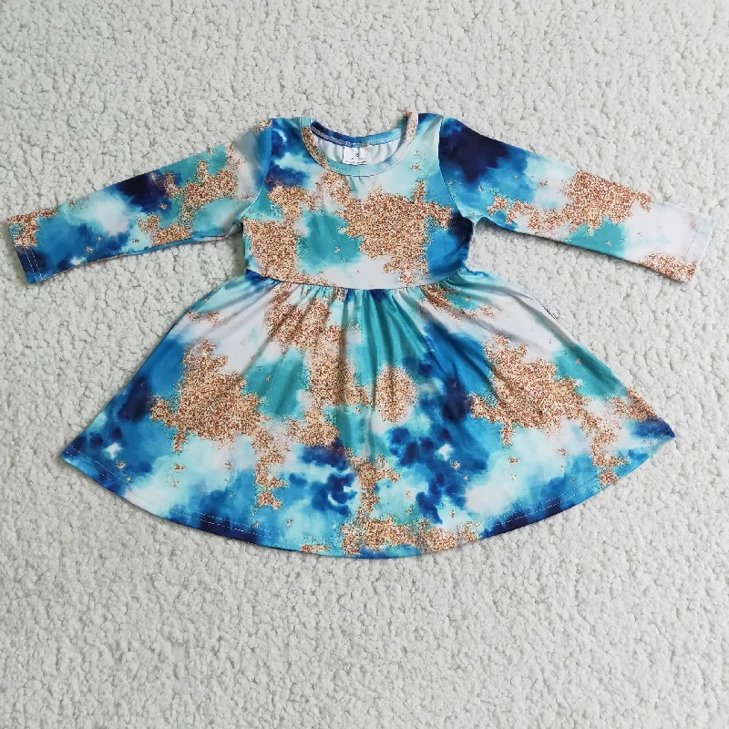 6 A6-18 baby girl blue tie dye long sleeve Dresses-promotion 2023.12.9