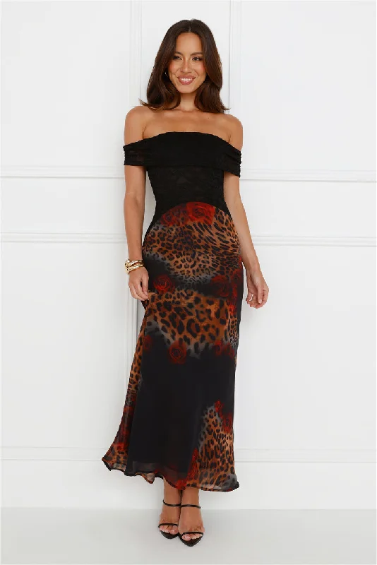 Amoret Midi Dress Black Leopard