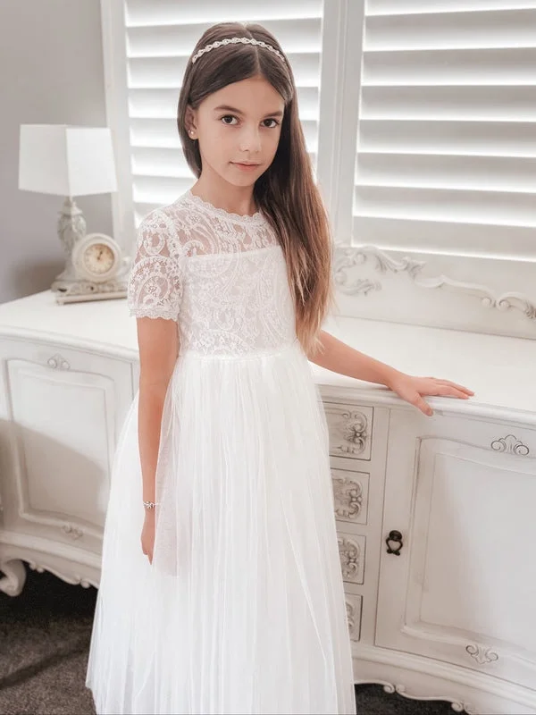 Annalise Girls White Short Sleeve Dress