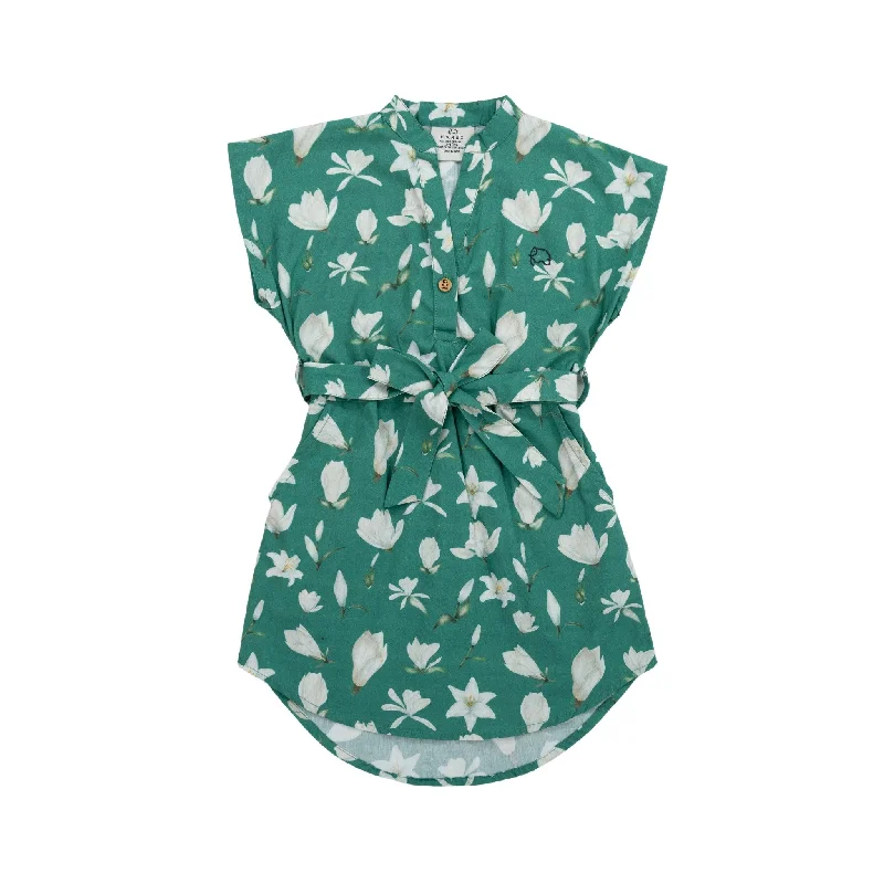 Ethically Made Charm: Bottle Green Lilly Blossom Cotton Shirt Dress