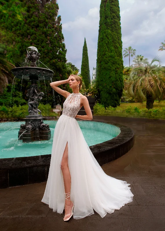 Breathtaking High Neck Wedding Gown with Removable Sleeves