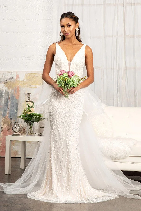 Bridal Long Sleeveless Mermaid Mesh Wedding Gown