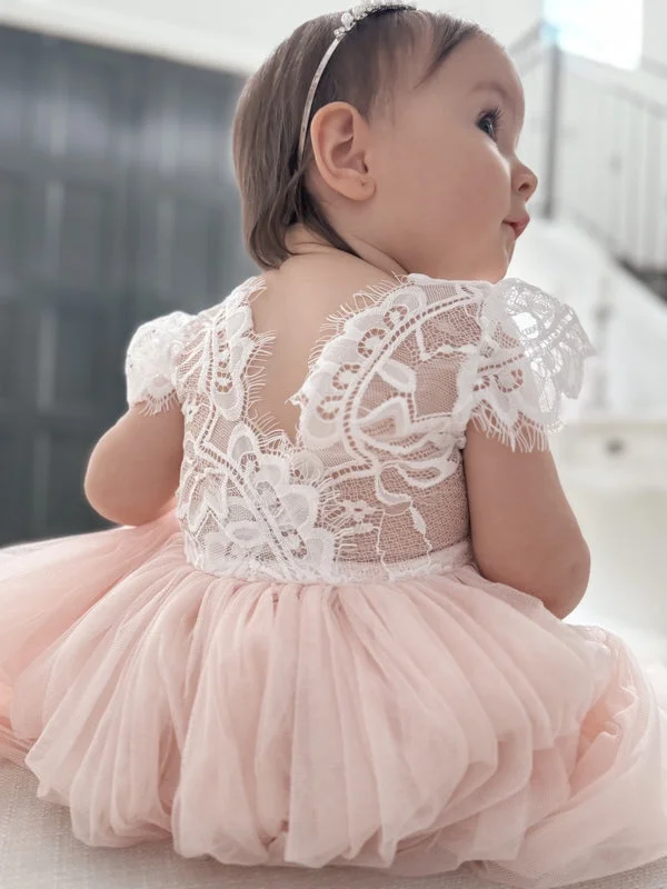 Celeste Girls Dress - White & Peach