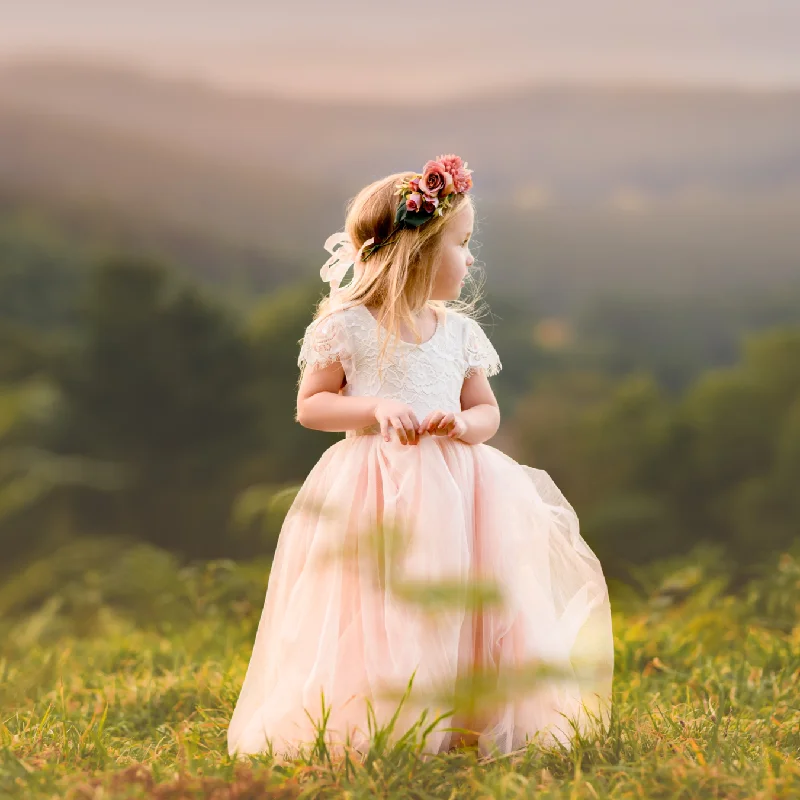 Celeste Girls Dress - White & Peach