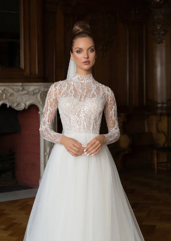 Classy High Neck  Long Sleeve Wedding Dress