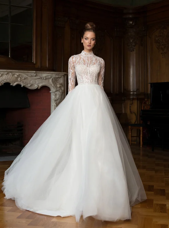 Classy High Neck  Long Sleeve Wedding Dress