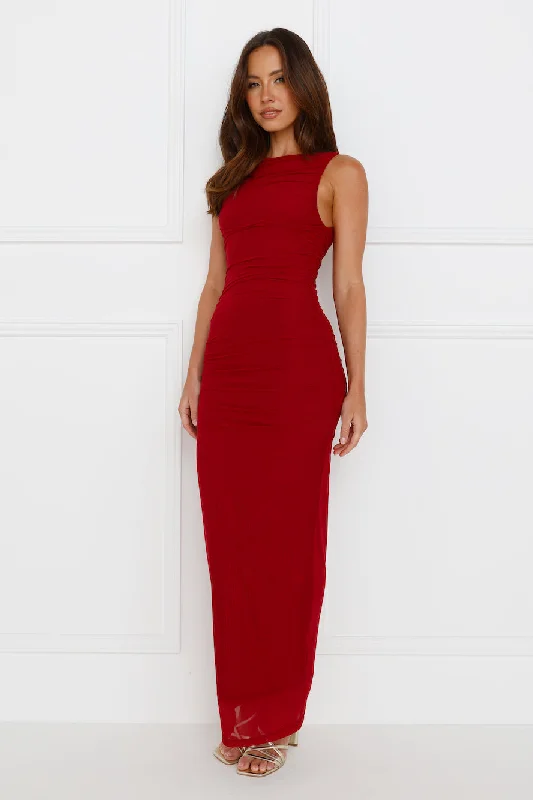 Designed Moments Mesh Maxi Dress Burgundy