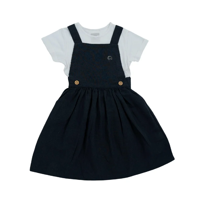 Girls' Elegant Ebony Linen Pinafore