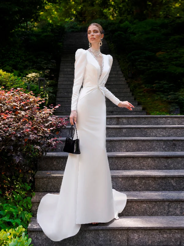 Elegant High Neck Long Sleeve Mermaid Wedding Dress