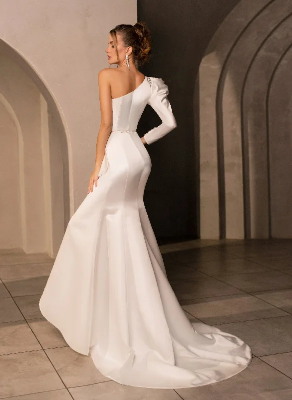 Elegant One-Shoulder Asymmetrical Bridal Gown