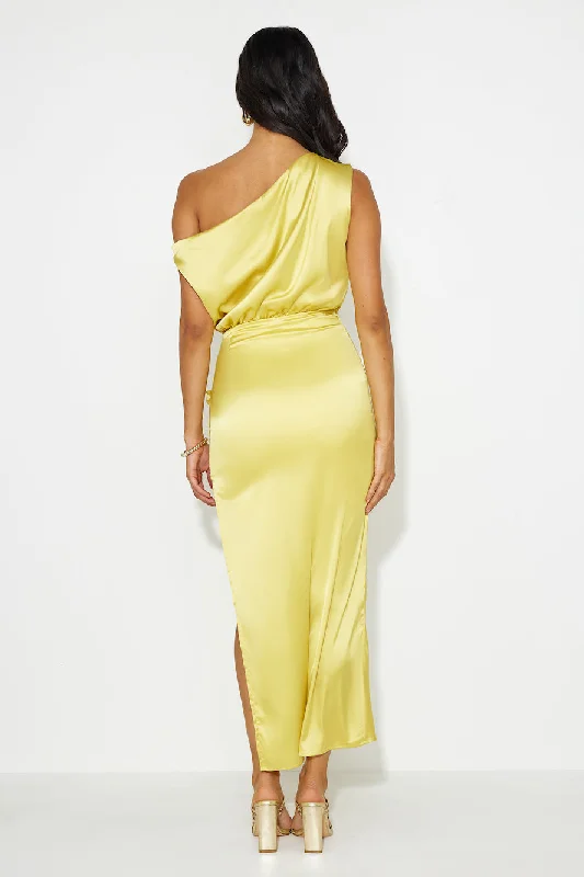 Elite Girl Off Shoulder Satin Maxi Dress Yellow