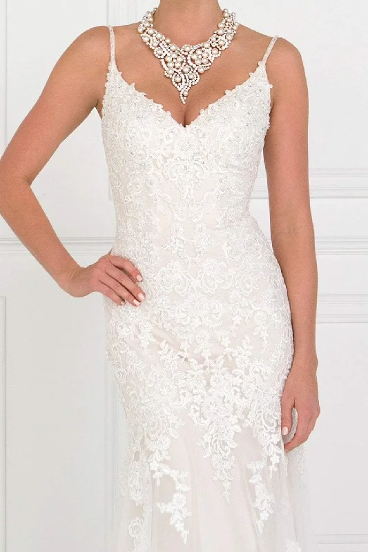 Elizabeth K Bridal - GL1515 Beaded Lace V-neck Trumpet Bridal Gown