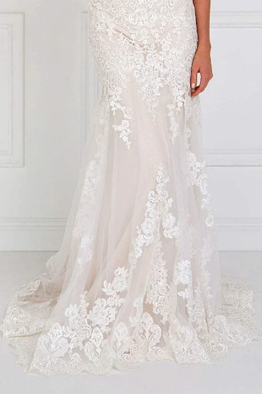 Elizabeth K Bridal - GL1515 Beaded Lace V-neck Trumpet Bridal Gown