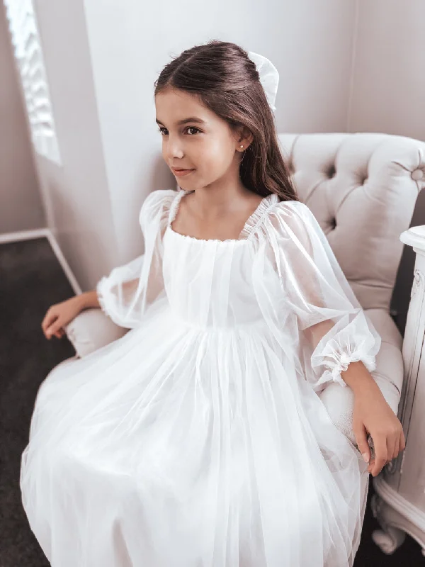 Ellie Long Sleeve Girls White Dress