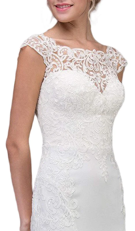 Eureka Fashion Bridal - Lace Illusion Bateau Satin Wedding Dress