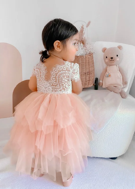 Felicity Capped Sleeve White and Pink Girls Dress