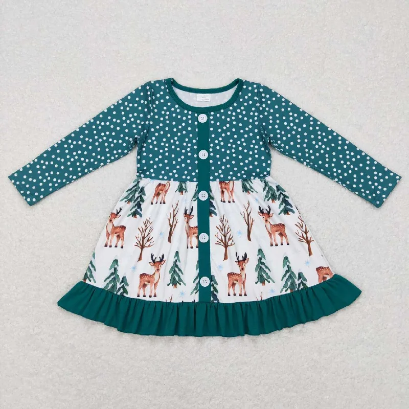 GLD0429 baby girl deer long sleeve dress